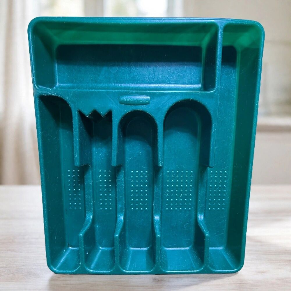 VTG Rubbermaid Green Silverware Flatware Utensil Holder Tray #2919